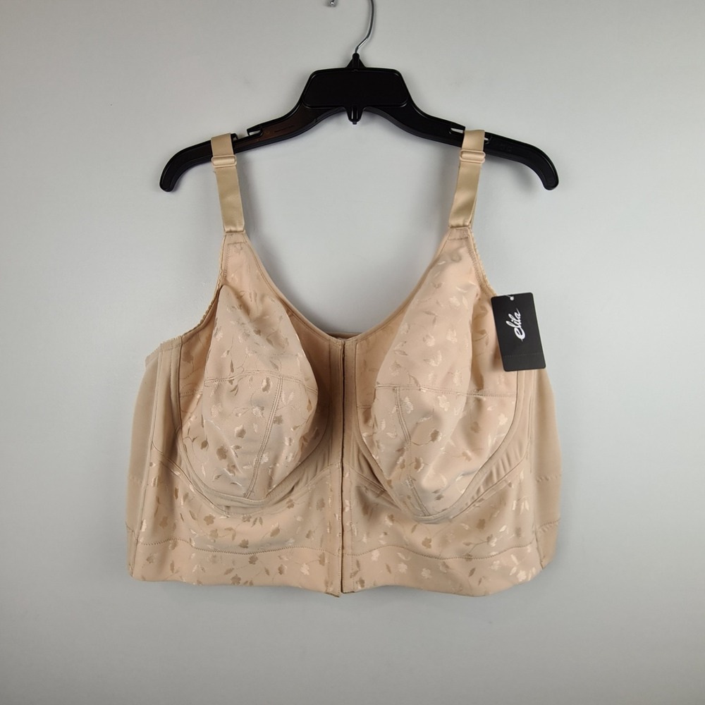 Elila 5415‎ Bra Jacquard Wireless Soft-cup Front Hook Longline 52C Nude Support